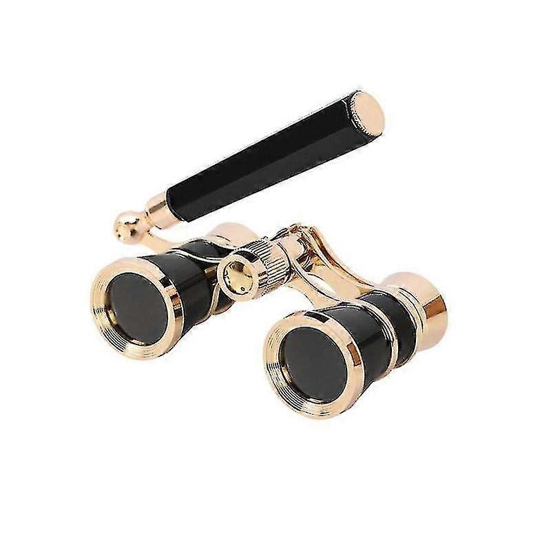 3x27 Binoculars Metal Opera Theater Glasses Coated Lens Red Telescope W/ Handle-gold Plated Black