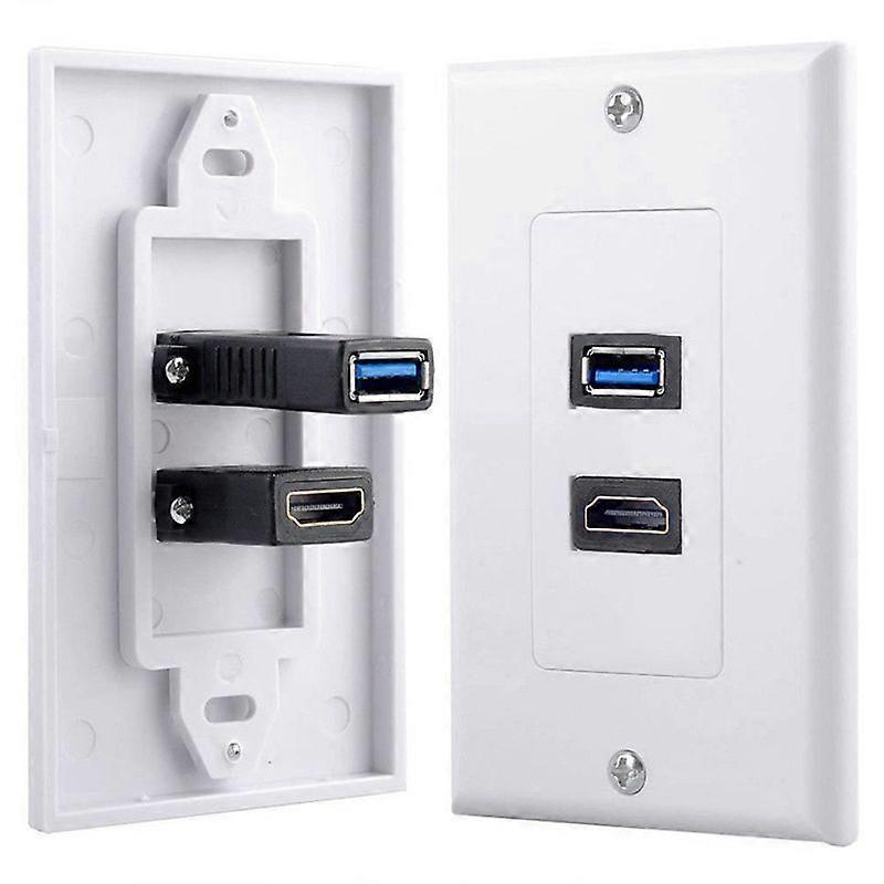 1x 2Port HDMI+USB 30 Female Wall Face Plate Panel Outlet Socket Extender White