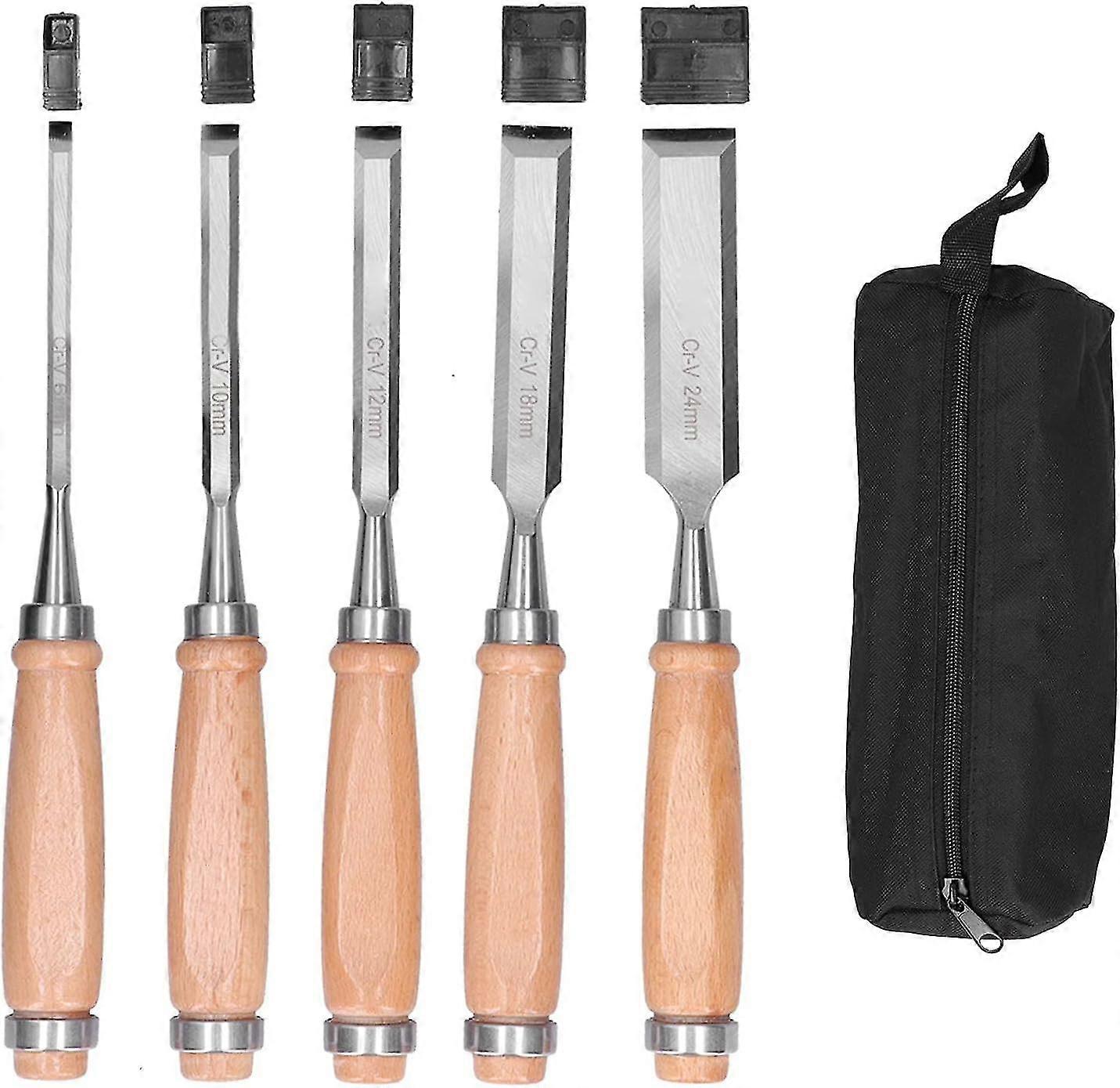 Hyuduo 5 Pcs Woodworking Chisel Set, Chrome Vanadium Alloy Steel + Beech Durable Hard Practical Carving Engraving Chisel Knife,woodworking Chisel
