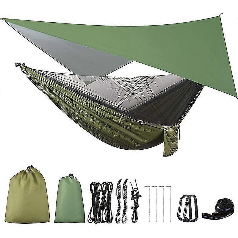 Camping Hammock With Tarp And Mosquito Net, Portable Parachute Hammock For Hiking Outdoor Travel Backyard