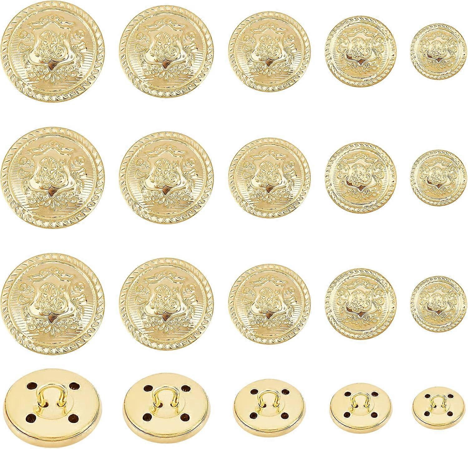 50Pcs Metal Blazer Buttons Flat Round Brass Buttons with Badge 15mm 18mm 20mm 23mm 25mm Vintage Suits Button Set for Blazer Suits Coats Uniform and Ja