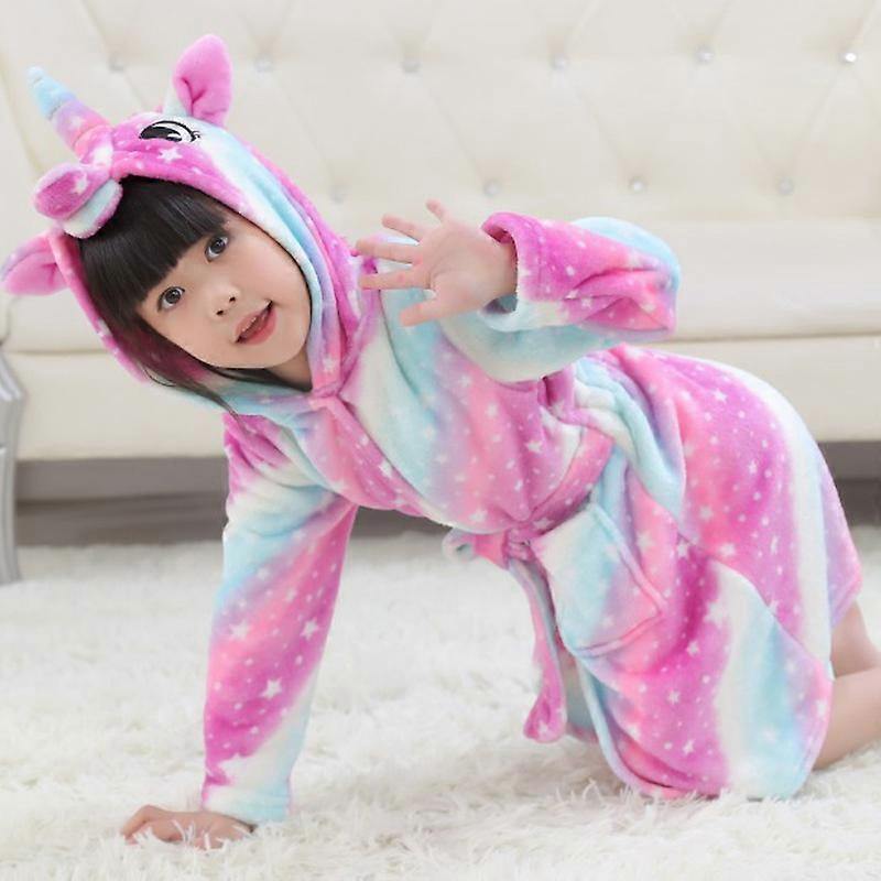 Kids Girl Unicorn Bathrobe Fleece Pyjamas Dressing Gown Soft Night Robe Sleepwear