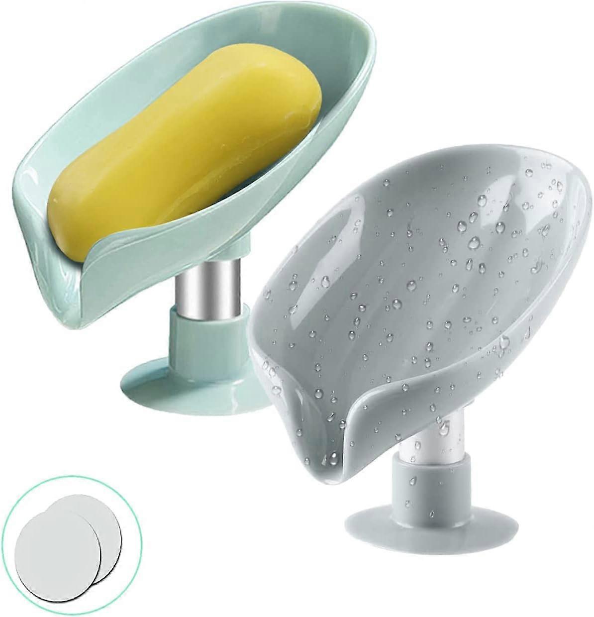 2 Pack Soap Holder Leaf Shape Self Draining Soap Dish Holder with Suction Cup, Self-Draining to Keep Soap Dry, Easy to Clean, Stop Mushy Soap for Bat