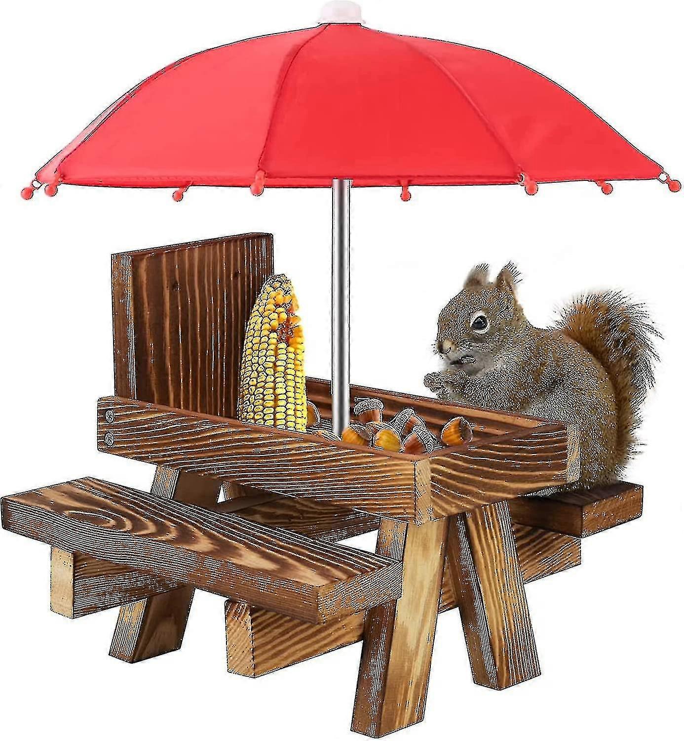 Squirrel Feeder Weatherproof Squirrel Picnic Table Wooden Squirrel Feeding Table With Umbrella [advanced Quality!50%off] Ty