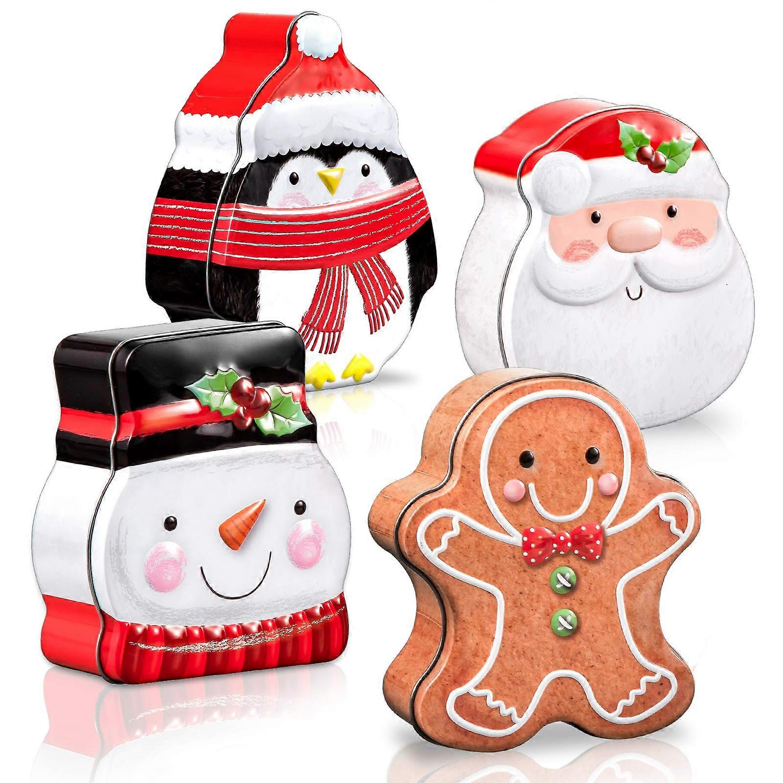 Christmas Card Shape Tin Box, Metal Cookie Tin Box with Lid, Assorted Card Containers for Party Decoration Supplies, 4 Pack