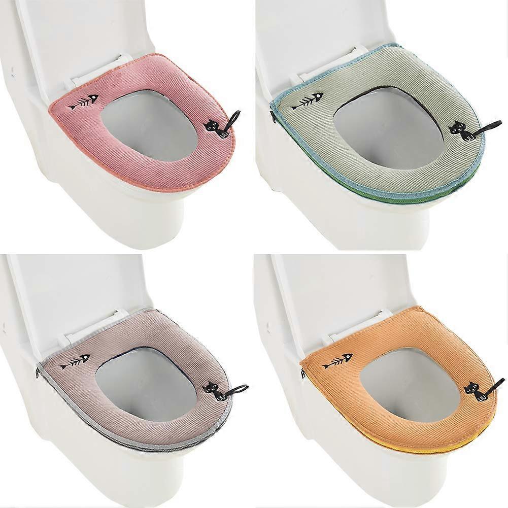 غطاء مقعد المرحاض بسحاب عالمي ، 4 قطع تثخن المراحيض الجلدية المضادة للبكتيريا أغطية مقعد المرحاض الدافئة