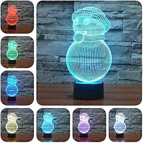 3D Illusion Snowman Night Light 7 Color Change LED Table Des