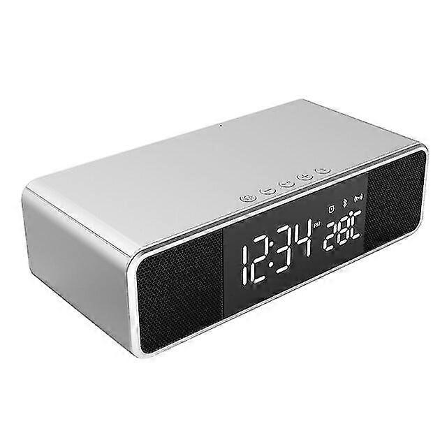 Led Electric Alarm Clock Digital Thermometer Clock Hd Clock With Phone Wireless Charger And Date Fm Bt Bluetooth Speaker
