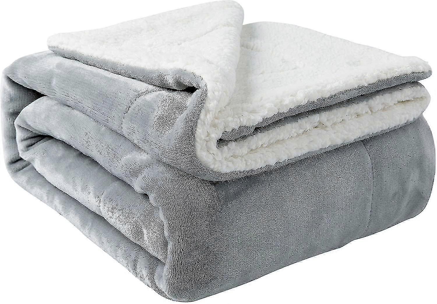 Cobertores quentes do cobertor sherpa para o inverno Super Macio Fuzzy Flannel Fleece/lã Como Reversible Velvet Plush Couch Blanket Leve (claro Grey Throw S