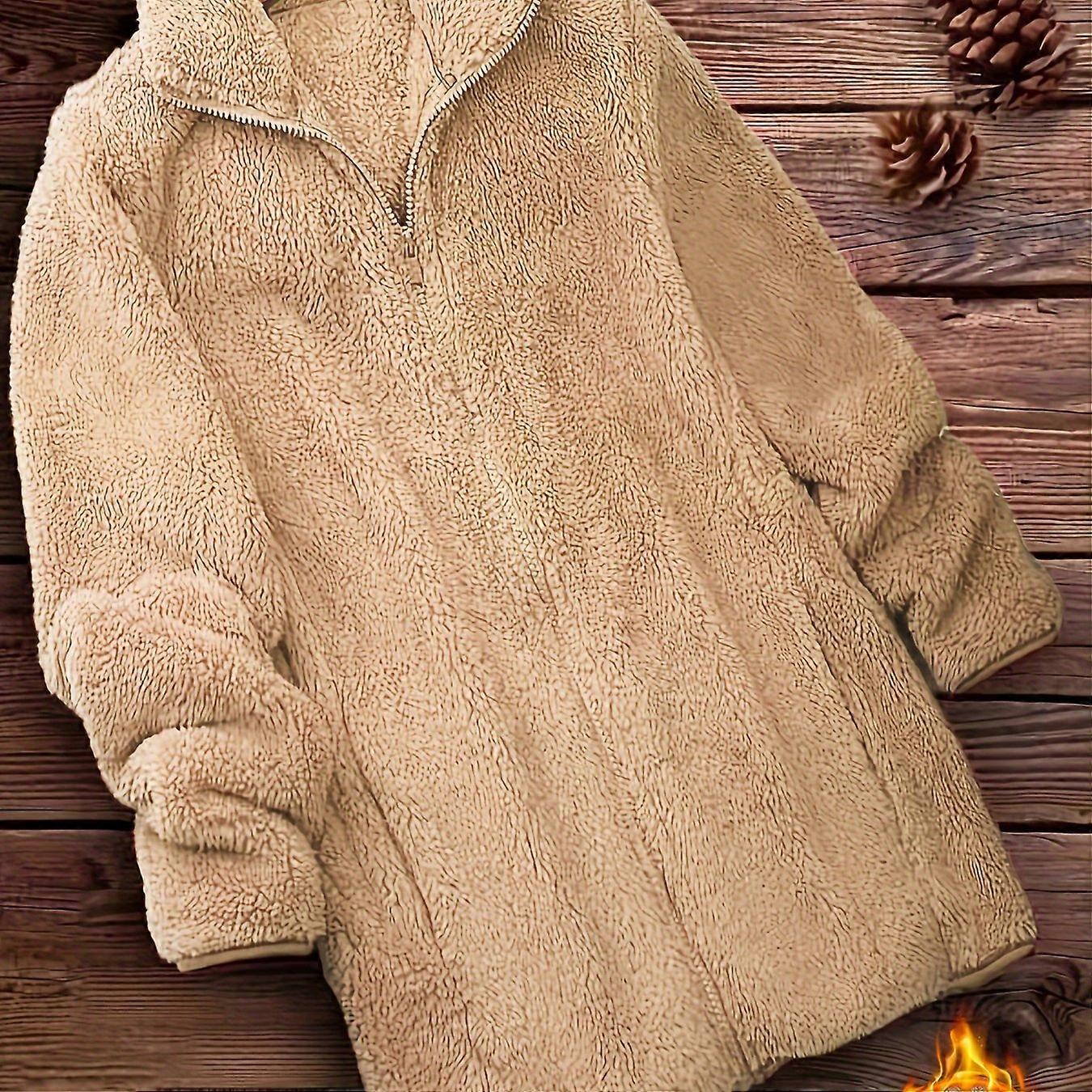 Solid teddyjakke, uformell langermet vinteryttertøy, dameklær