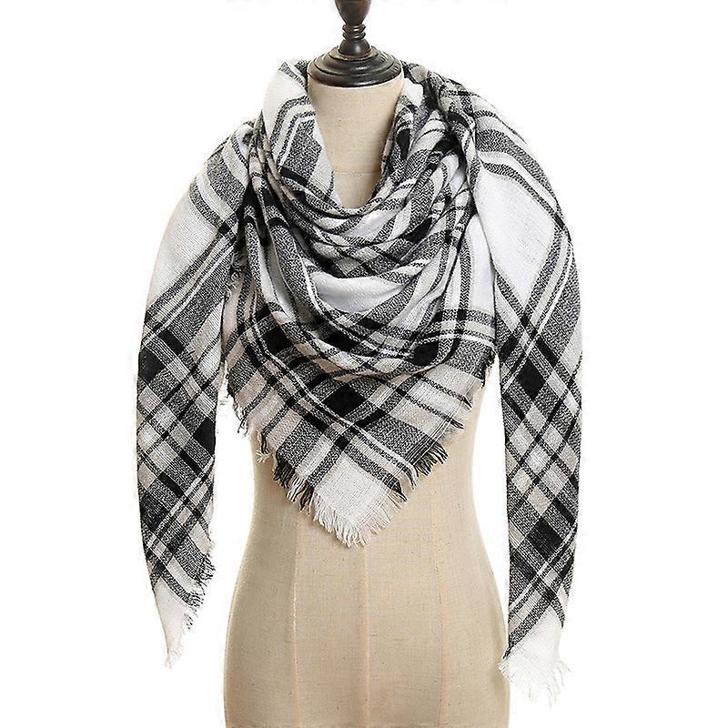 Womens Warm Scarf Square Shawls Infinity Scarves Stripe Plaid Rough Surface13#