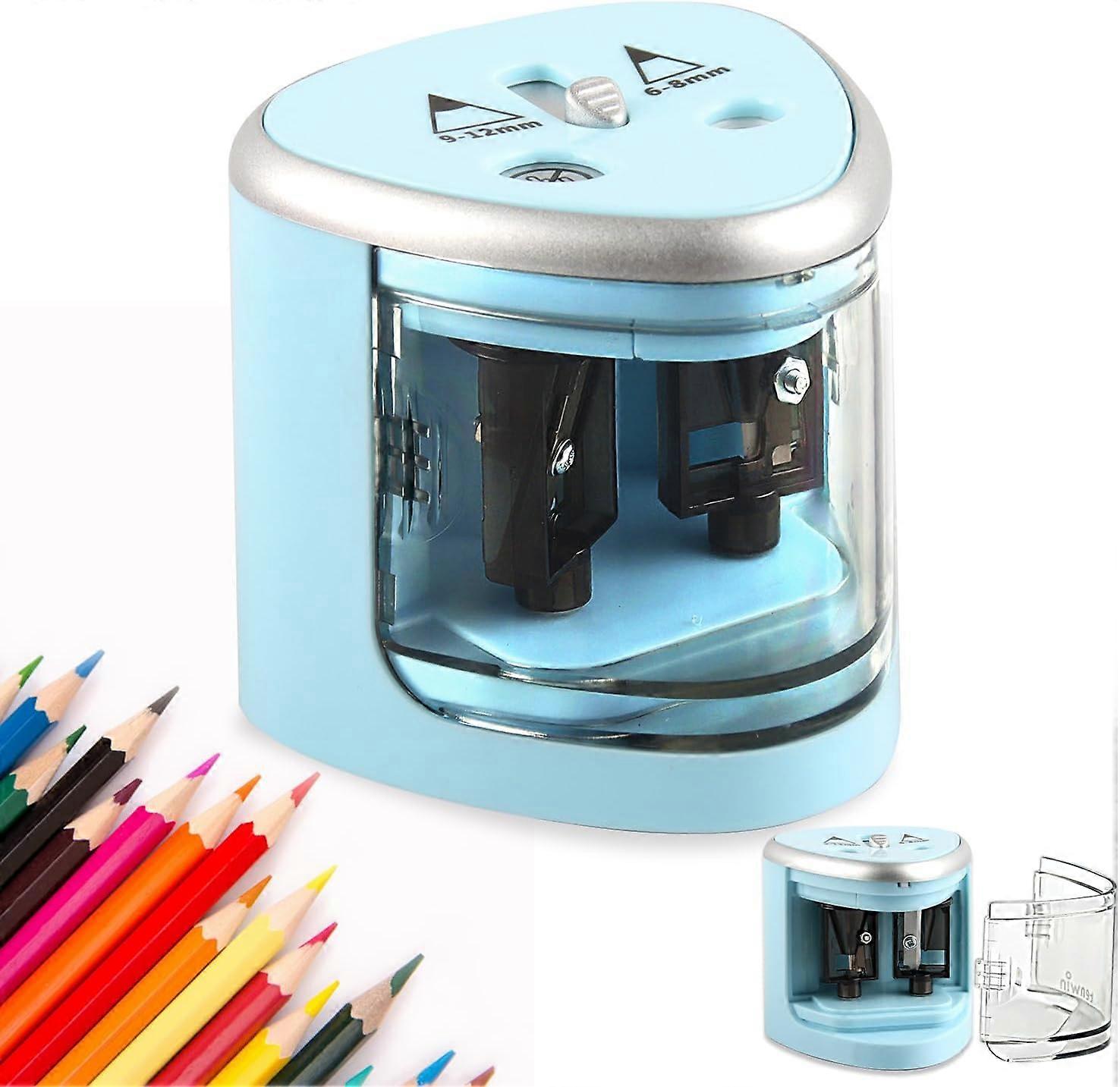 (Bleu) USB Electric Pencil Roller, Professional Pencil Roller for Kids with Double Hole for all Pencils, Coloured Pencils, Crayons and Eyeliners