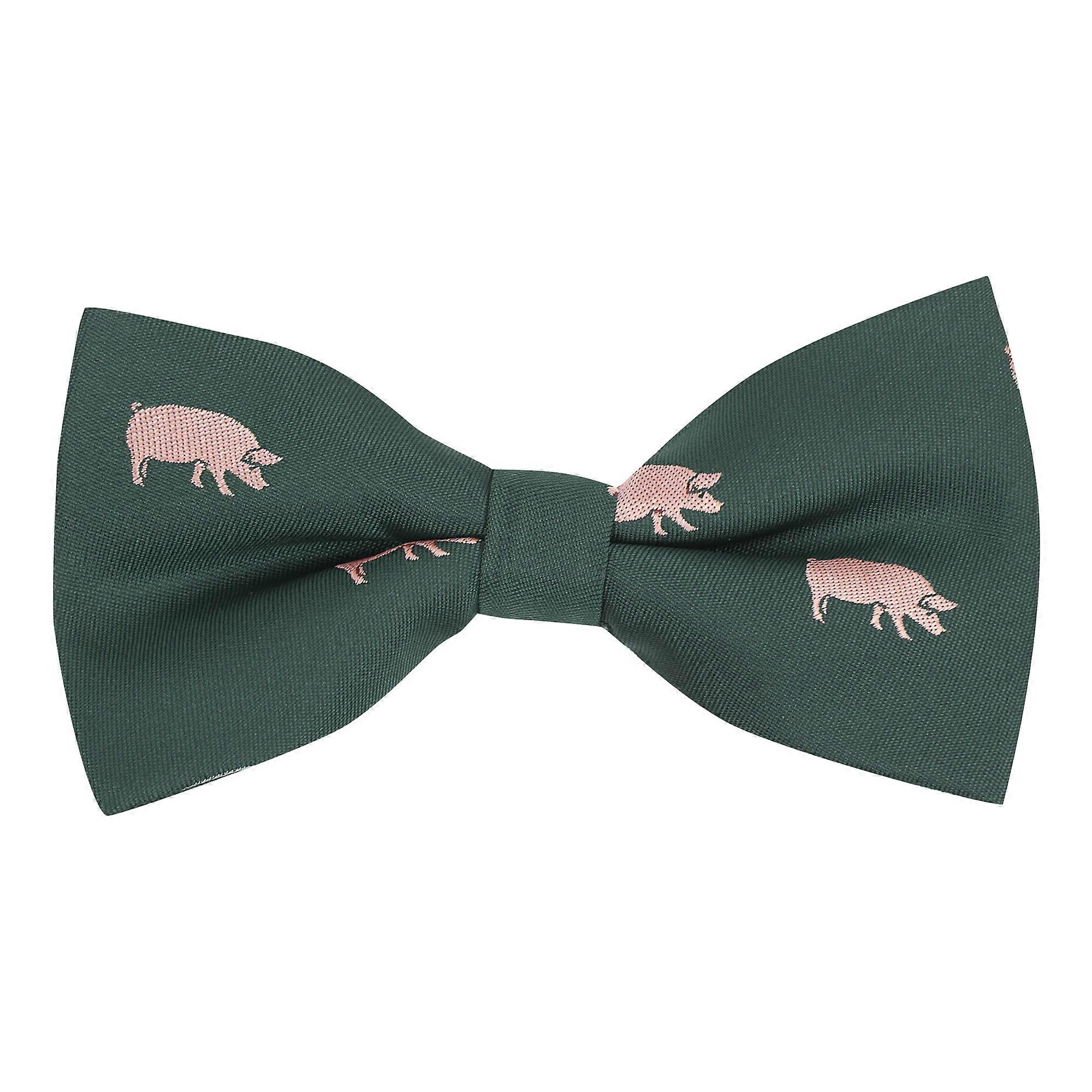 Dark Green Pig Embroidered Bow Tie