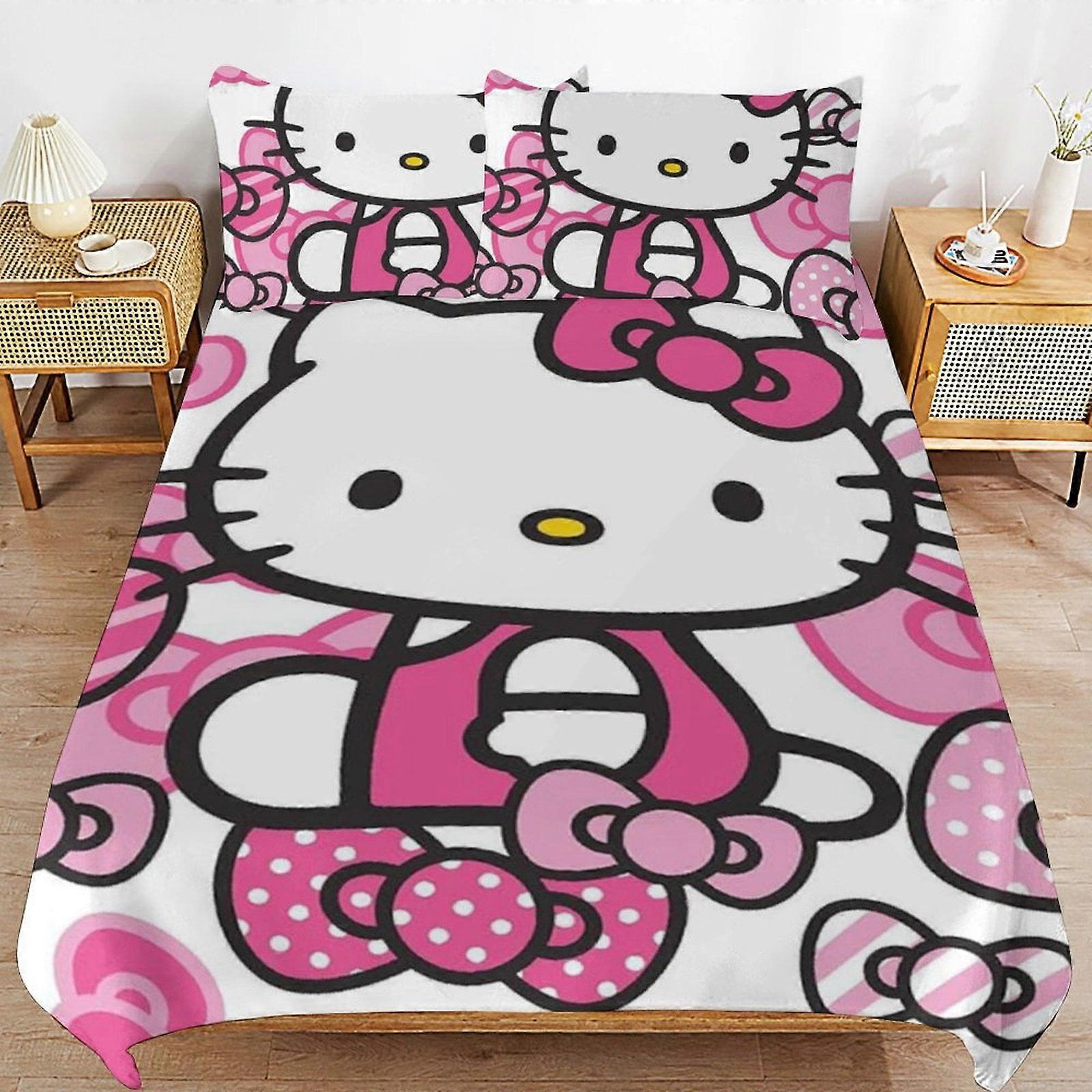 sengetøj sæt ZM296 Hello Kitty dynebetræk sæt, 3 stk sengetøj sæt dekorativt dynebetræk sæt (1 dynebetræk + 2 pudeskygge) TS296