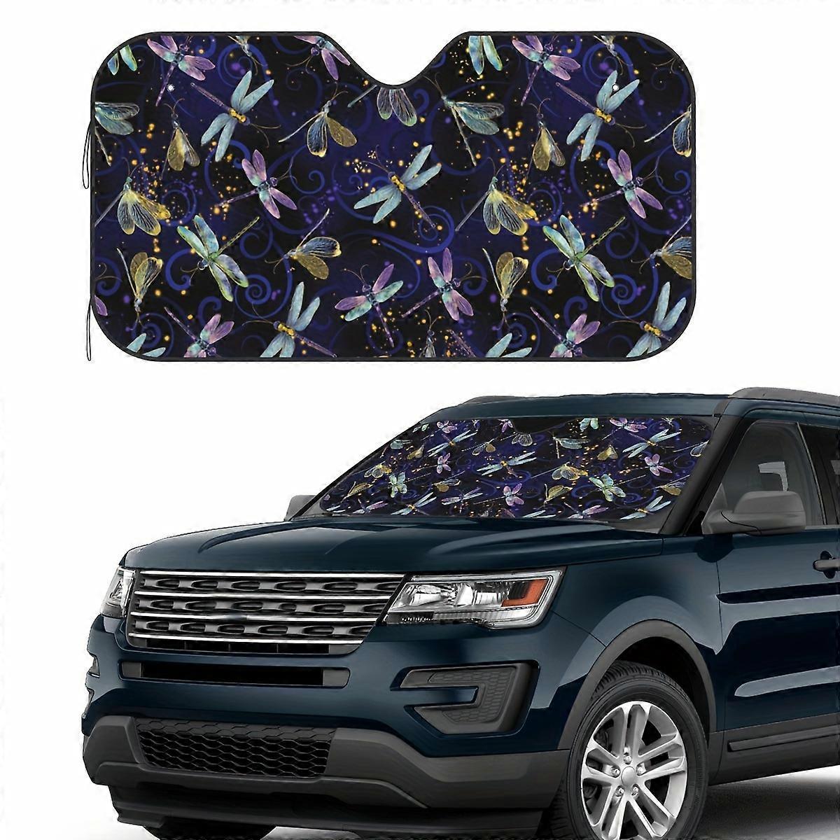 Dragonfly Foldable Car Windshield Sun Shade - UV Protection Sunshade Keep Interior Cool, Easy Storage with Buckle + 4 Easy-Install Suction Cups for Ca