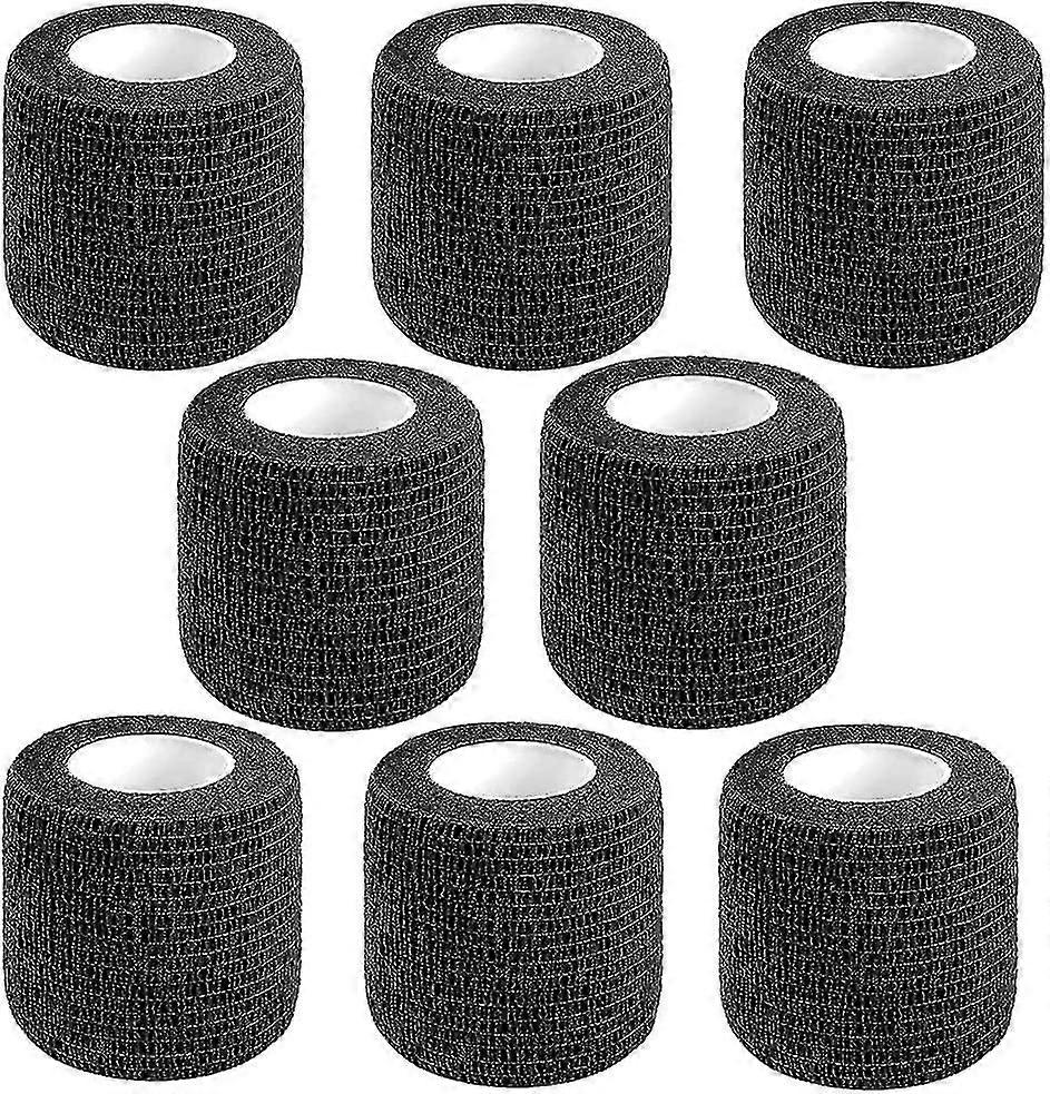 8pcs Self Adhesive Bandage Wrap, 2.5cm*450cm Black Breathable Elastic Cohesive Bandages, Vet Wrap Sports Tape
