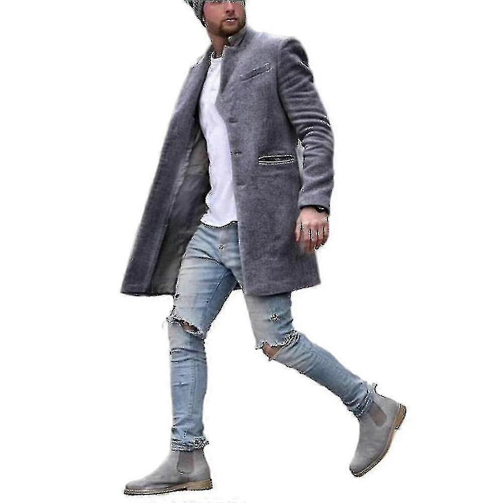 2023 New Mens Plain Lapel Overcoat Casual Long Sleeve Pockets Coats Outwear
