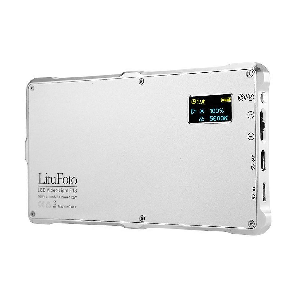 LituFoto F18 Portable LED Video Light Lamp Fill-in Light 3200-5600K Brightness 5%-100% CRI 96+ with Power Bank Function Display Screen Mount Adapter f