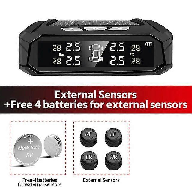 Motor Vehicle Sensors Acceo K10 Solar Power Car TPMS Digital LCD Display Car Security Alarm Tire Pressure Monitoring System with 4 Sensors