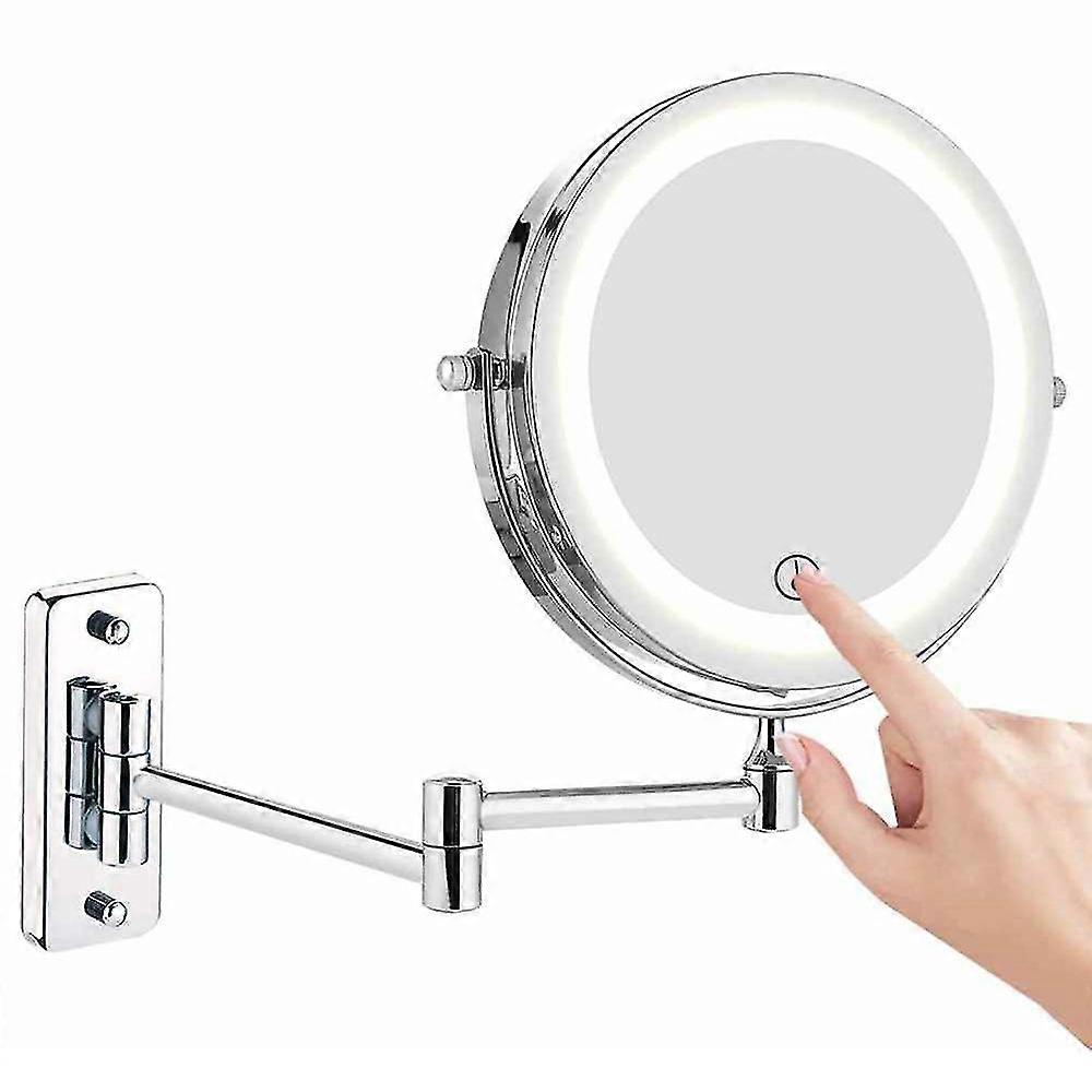 Feelglad Wall Mounted Makeup Mirror, 10x Magnifying Double Sided Led Lighted Mirror, 360 Swivel Extendable Cosmetic Vanity Mirror, Powered By Batterie