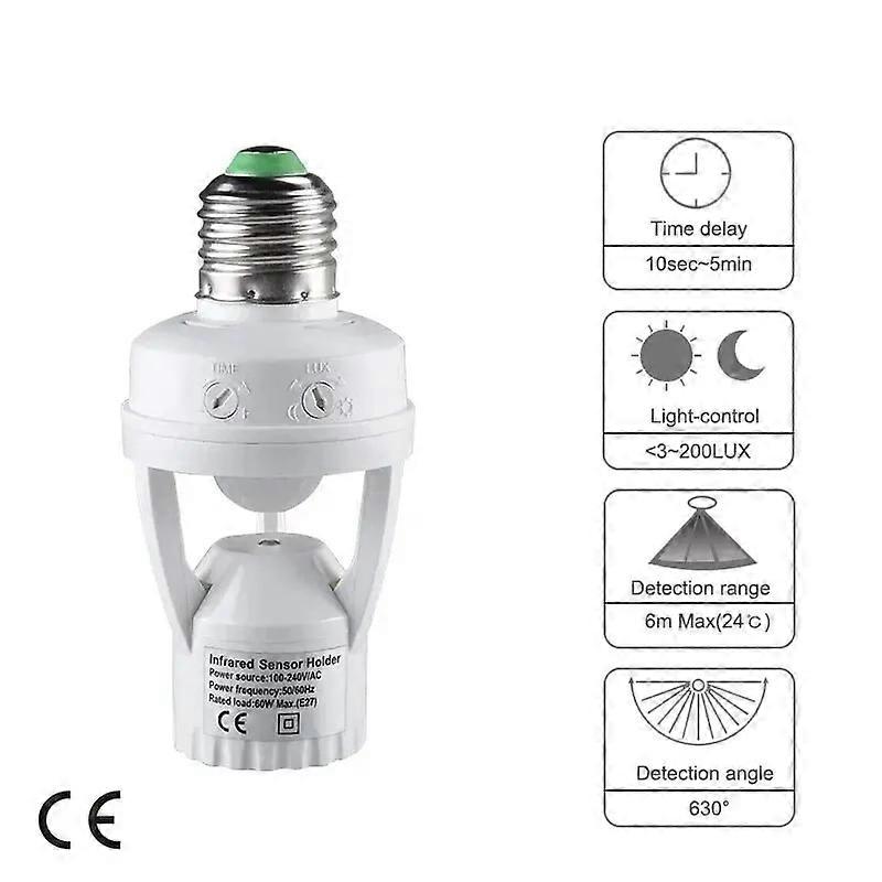 Smart E27 PIR Motion Sensor Light Switch 110V 220V Detector Base Lamp Holder Lux Time Delay Adjust Control Bulb Socket
