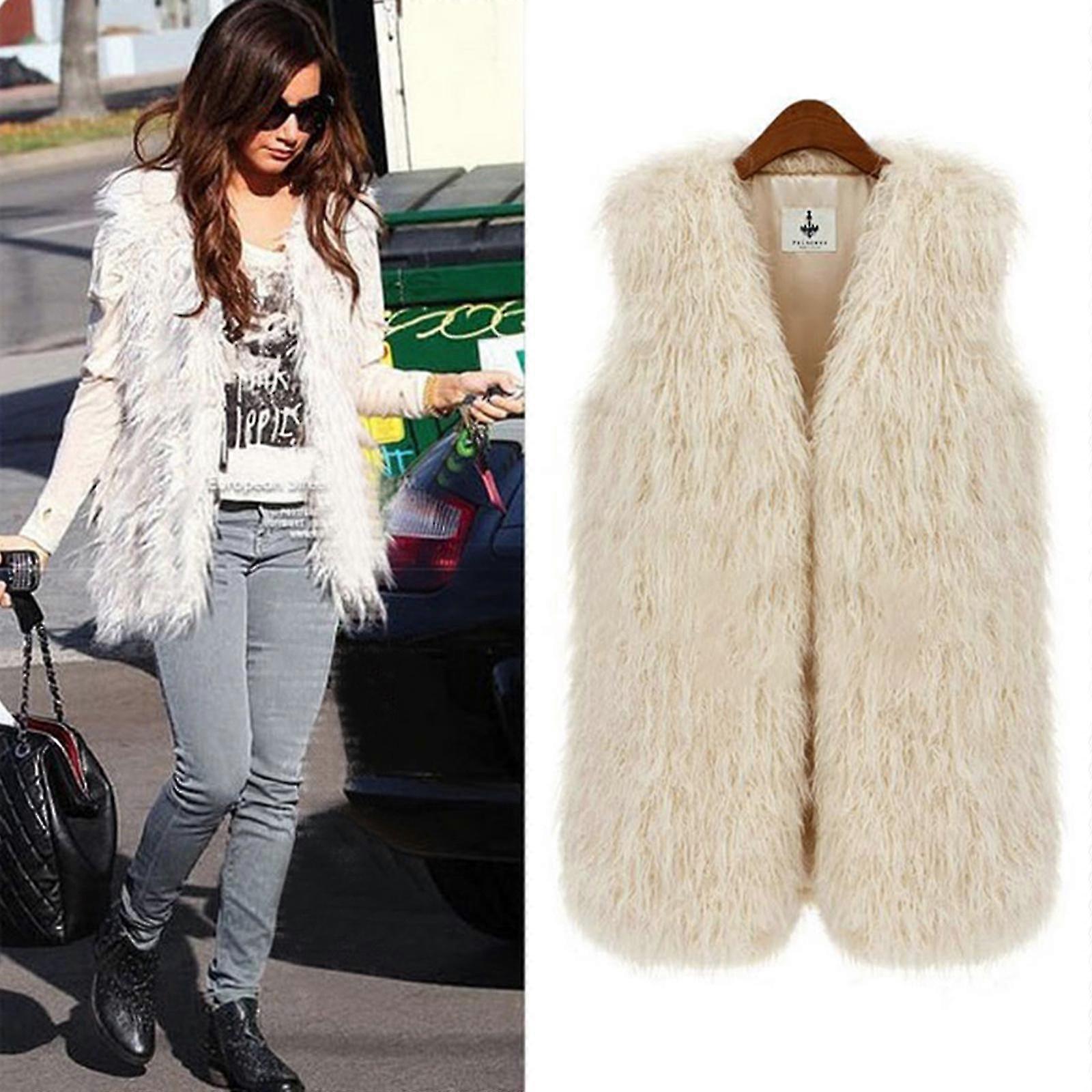 Frauen Shaggy Faux Fur Weste Weste Jacke Mantel Weste-MXBC