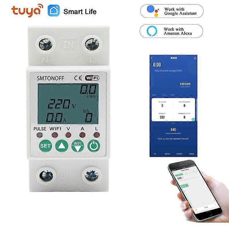 WIFI Smart wifi mcb voltage protector 220v Adjustable Voltage Relay 220V 63A Smart life Tuya WIFI Smart Energy Meter
