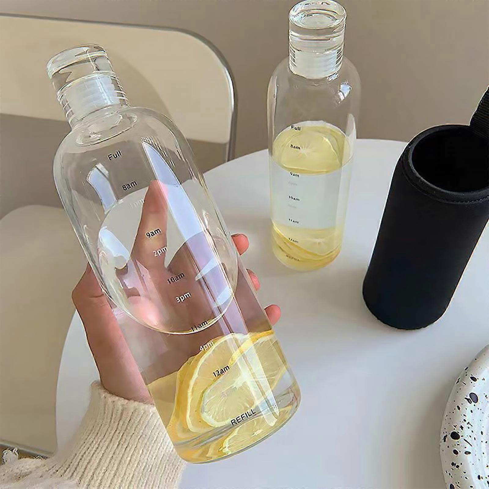2023 New,Time Scale Water Cup High-temperature Resistance 500ml/700ml Clear Portable High Borosilicate Glass Bottle