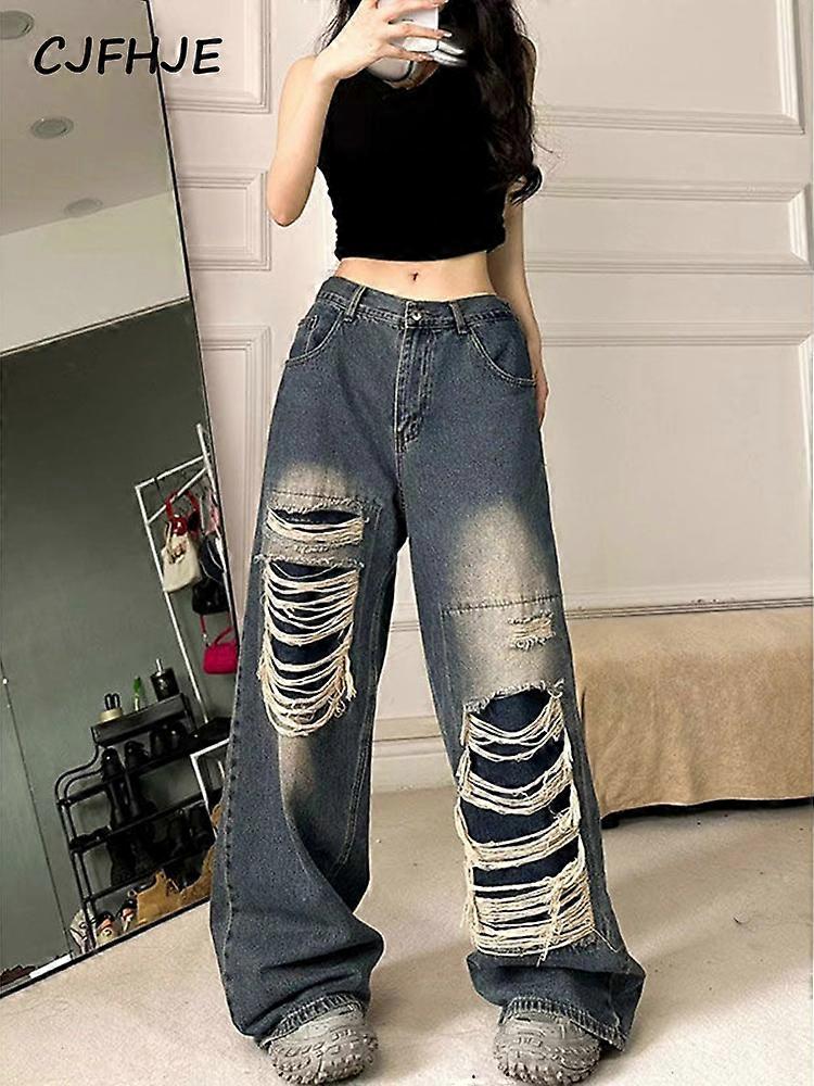 CJFHJE Ripped Baggy Black Jeans Women Summer Streetwear Fashion