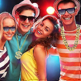 Lot de 8 costumes de rappeur - Tenue des années 80 et 90 - Pour homme - Accessoire de rappeur - Collier avec anneau doré - Lunettes de soleil - Chaîne dorée pour carnaval et fête Lot de 8 costumes de rappeur - Tenue des années 80 et 90 - Pour homme - Accessoire de rappeur - Collier avec anneau doré - Lunettes de soleil - Chaîne dorée pour carnaval et fête