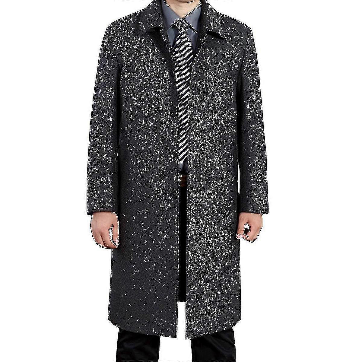 Mens Solid Long Lapel Wool Autumn&winter Overcoat