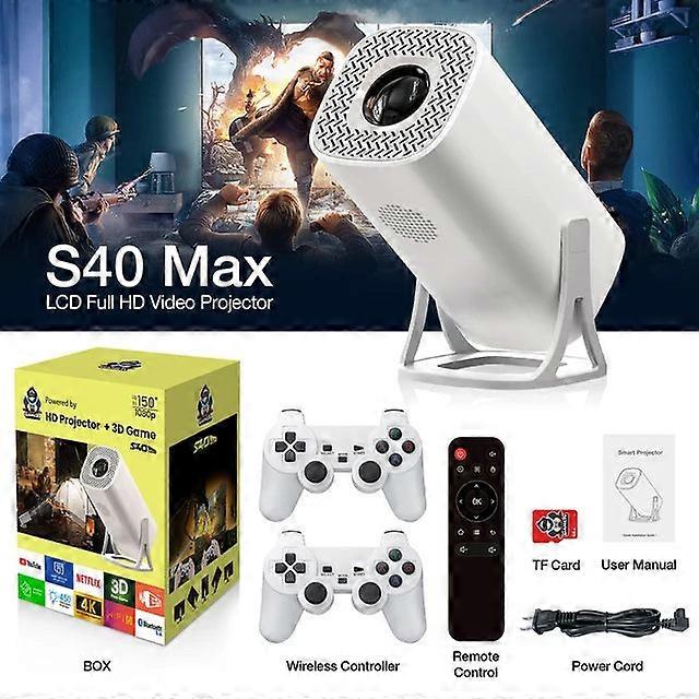 S40 Max Portable 3d Game Projector Android 11 With Two Handle Rk3326 1080p Bt5.4 Supported 4k Smart Home Theater