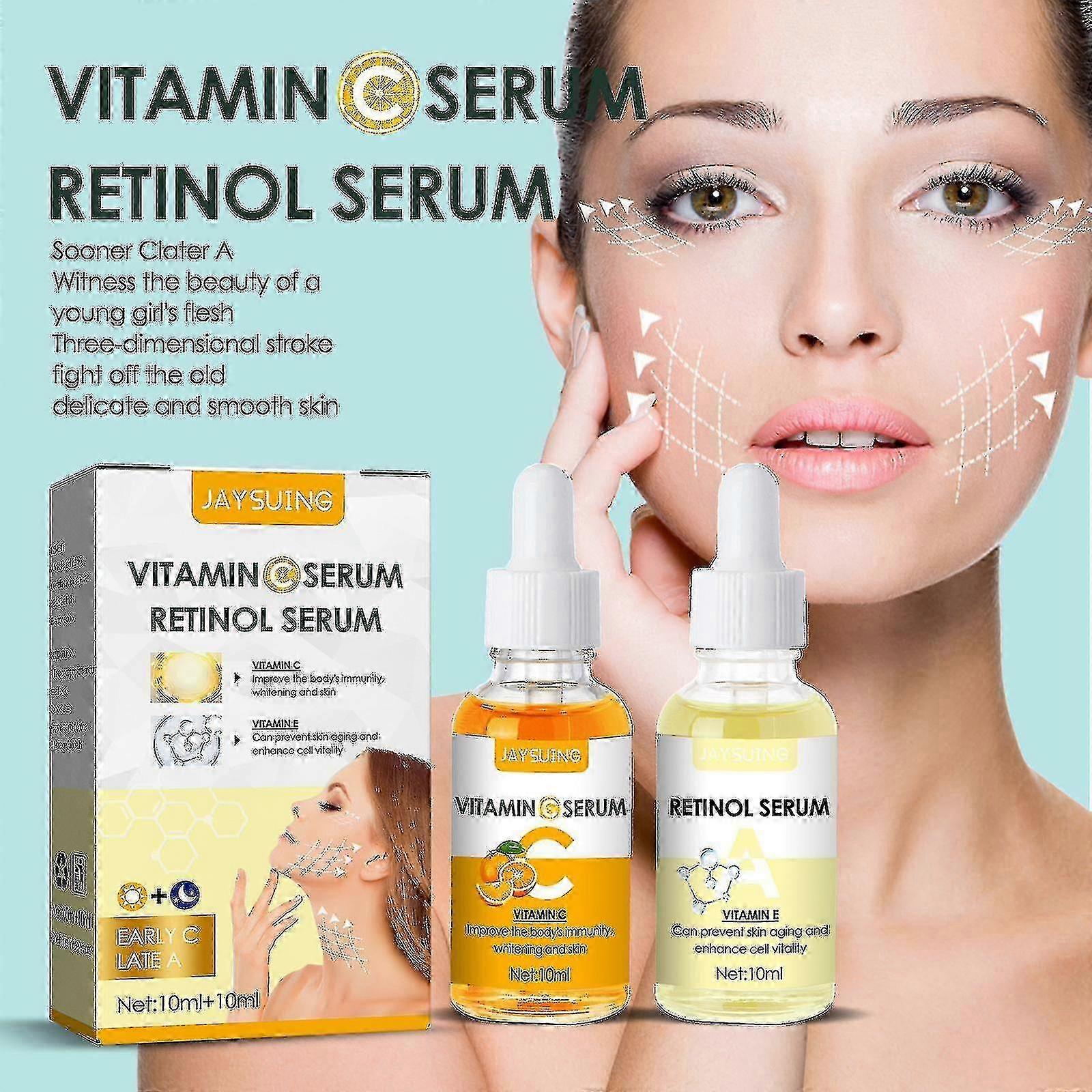 ジェイスイング モーニング C と ナイト A エッセンス コンビネーション 明るく、シワを薄くし、アンチエイジング、肌を引き締め、ダークイエロー、BFに潤いと潤いを与えます |