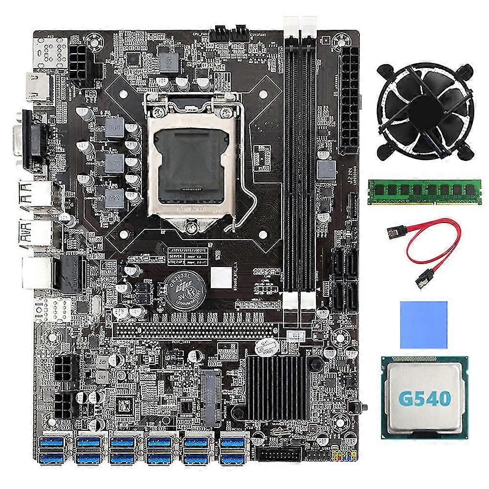 B75 BTC Mining Motherboard 12 PCIE auf USB Adapter LGA1155 mit G540 CPU + DDR3 4GB 1333Mhz RAM + Coolin