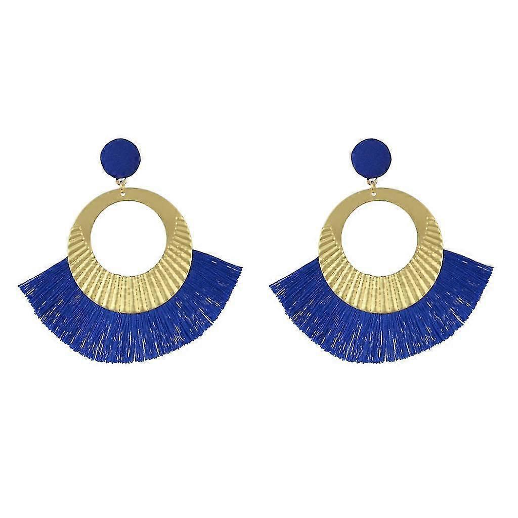 Tassel Thread Dangle Sequins Disc Earrings Boho Ethnic Earrings Black