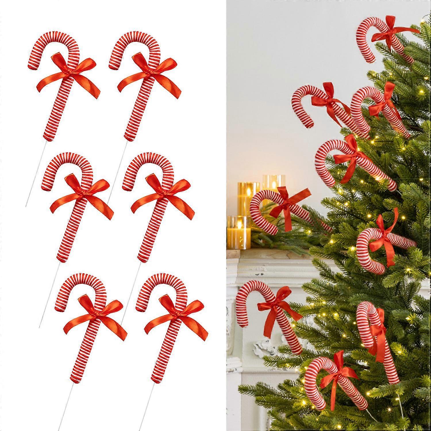 [安德在线]（下单备注：6个组合装发货）6pcs圣诞装饰红白手工拐杖糖果圣诞树插枝装饰品商场橱窗场景布置