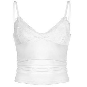 Pizzo Patchwork Scollo A V Crop Canotte per Le Donne Spalline Slim Fit Camisole Maglietta Intima Lingerie per Serata Fuori Bianco S