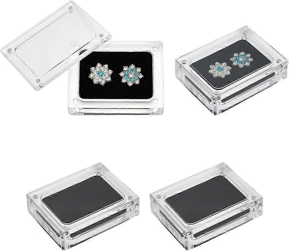 4 Pcs Acrylic Jewelry Box with Lid Clear Gemstone Display Box Transparent Jewelry Display Container with Black Sponge Inside for Gemstones Rings Neckl