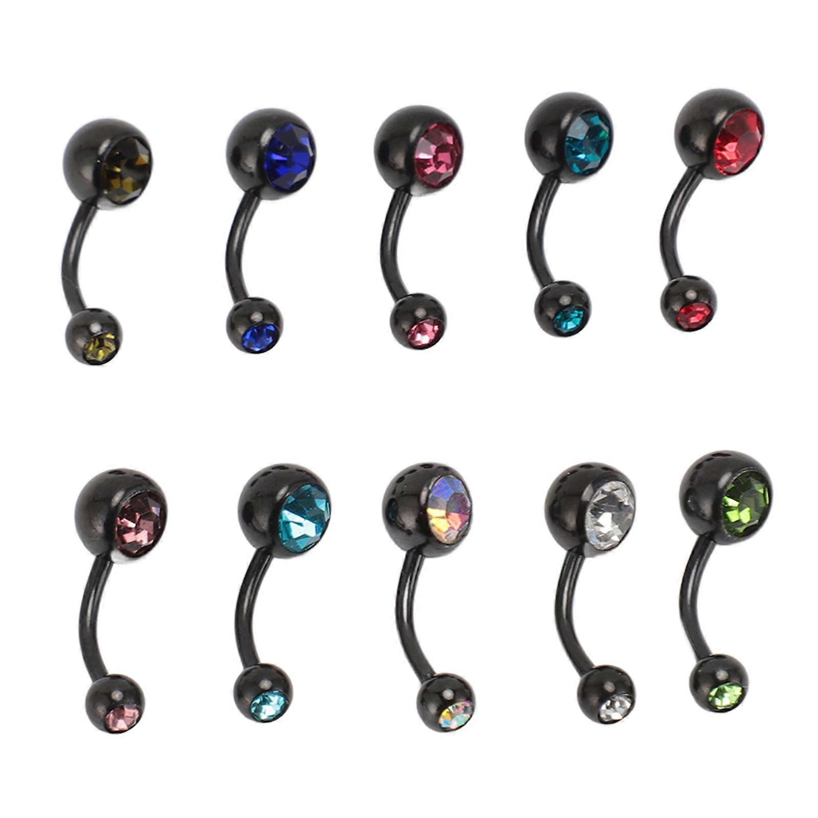 10pcs Stainless Steel Belly Button Ring with Zircon Mixed Color Dual Ended Navel Piercing Jewelry Set