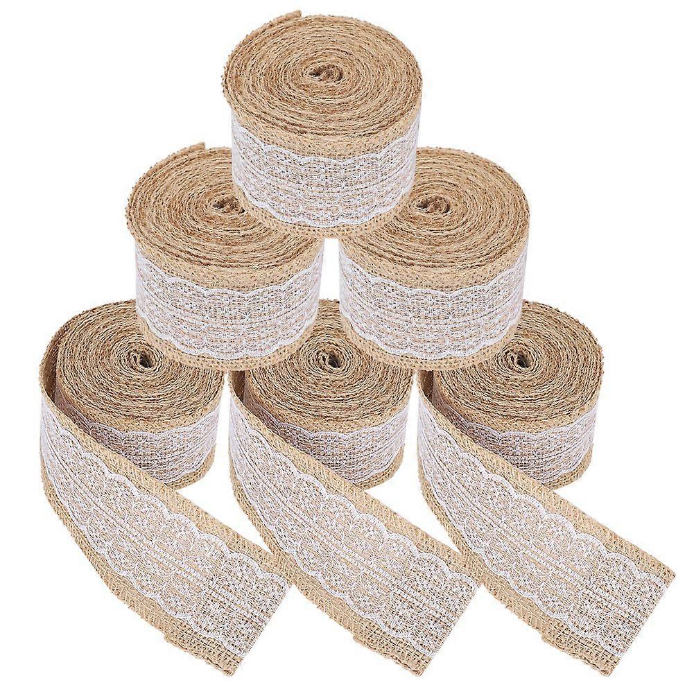 5Pcs Lace Linen Roll Burlap Ribbon Trim DIY Birthday Christmas Wedding 6cm 5 Meter Roll Pin