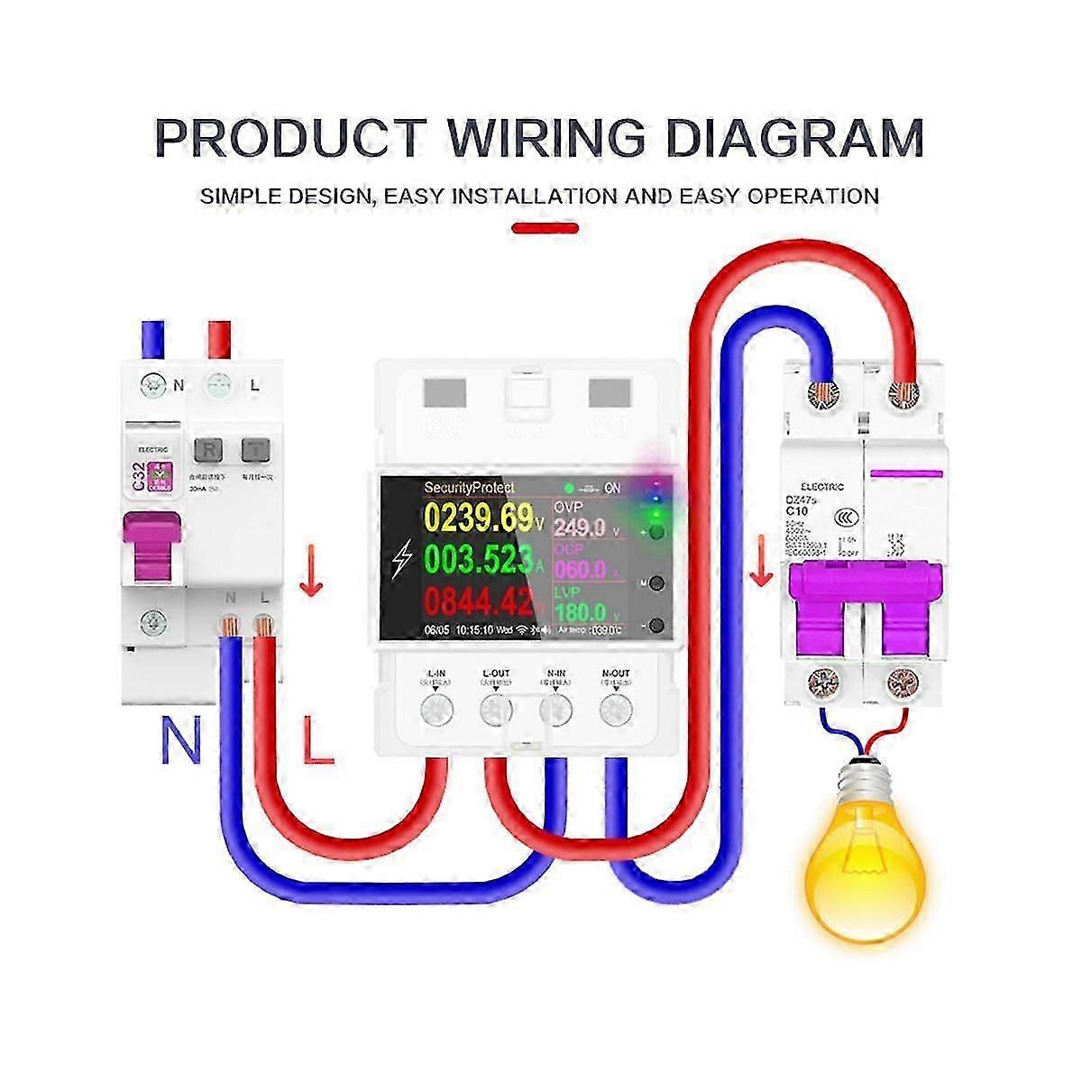Tuya WiFi DIN Rail Power Monitor, 80A Bidirectional, Single/3 Phase, Real Time Voltage & Current, Alexa & Google Control, Overload Protection