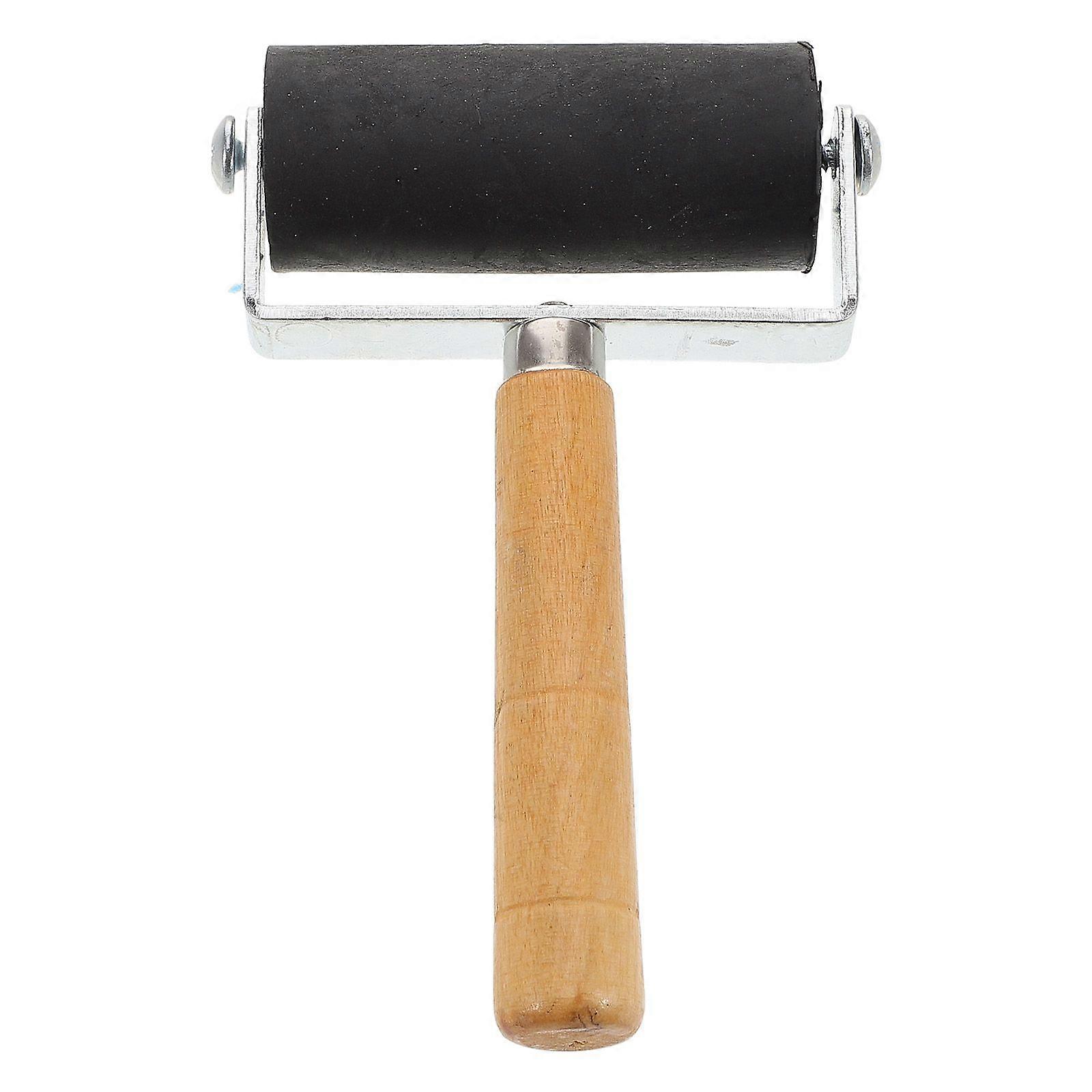 Rubber Roller Brayer with Solid Wooden Handle Ink Roller for Printing Scrapbooks Wallpapers Stamping