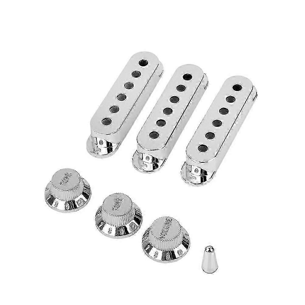 3pcs Silver Single Coil Guitar Covers Case With Tone Volume Knob Control And Switch Tip For St Elec