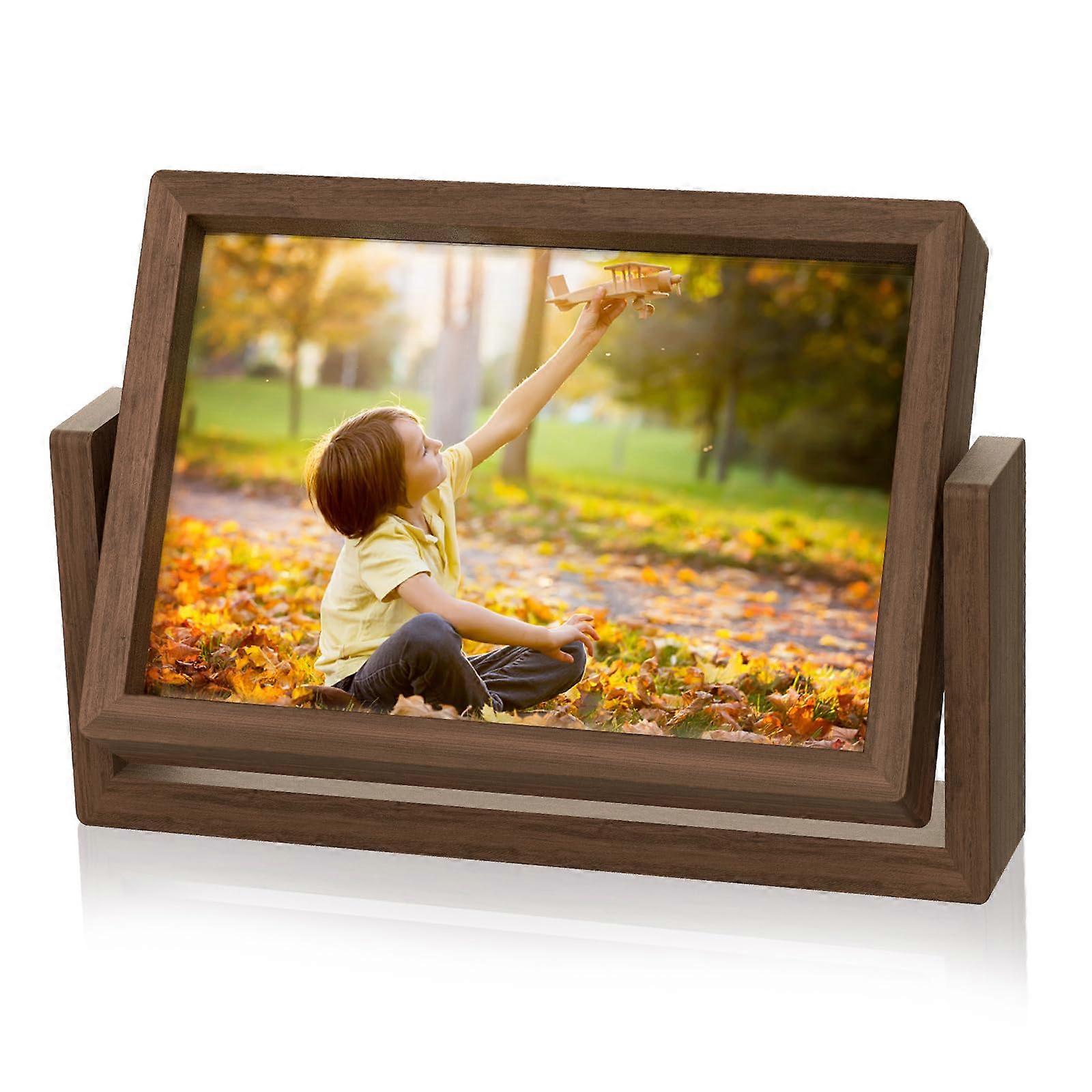 4x6 Rotating Double-Sided Rustic Wooden Picture Frame for Tabletop Display, Vintage Home Decor, Solid Wood Construction