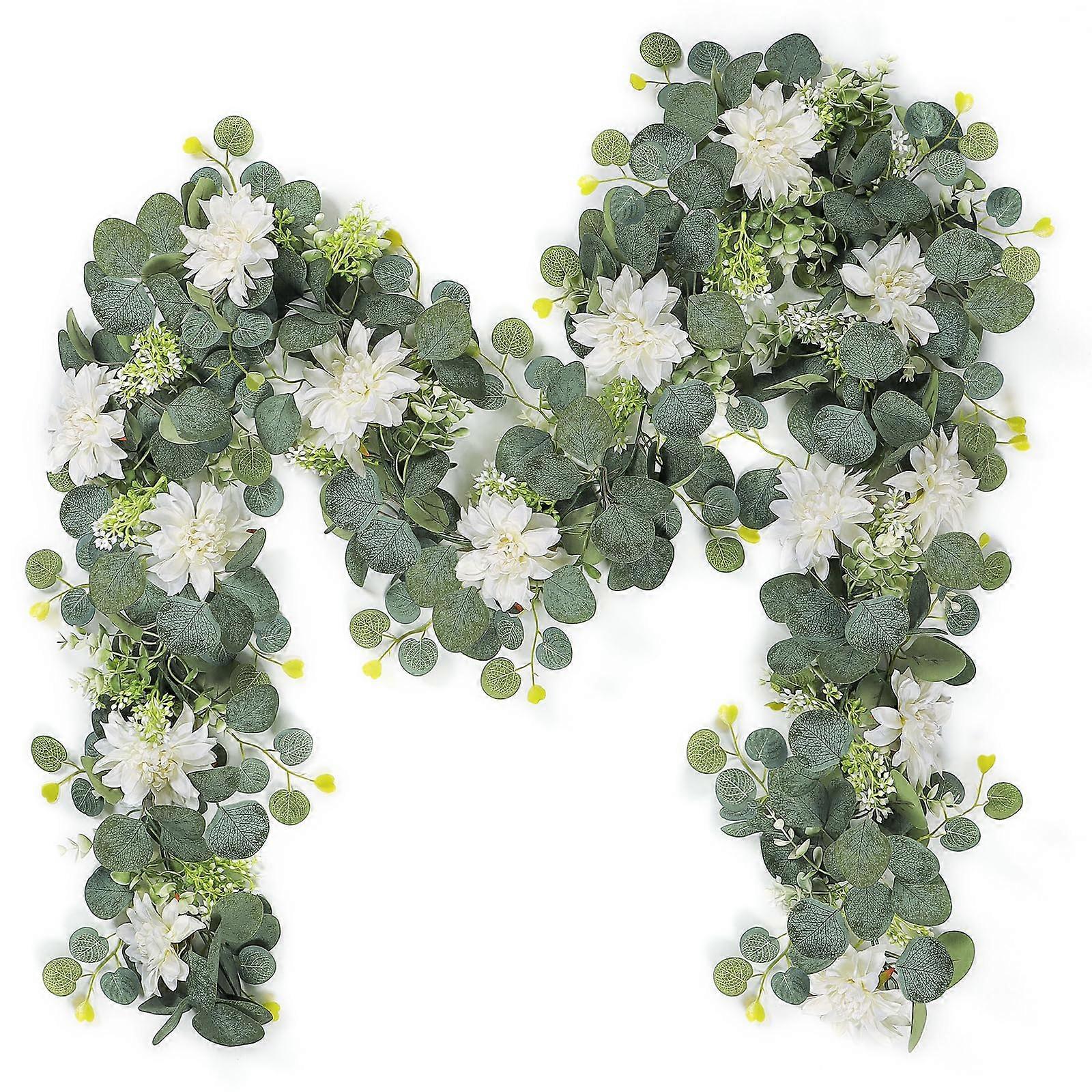 Eucalyptus Wreath with White Dahlia 2-Pack 12ft for Party and Home Decor