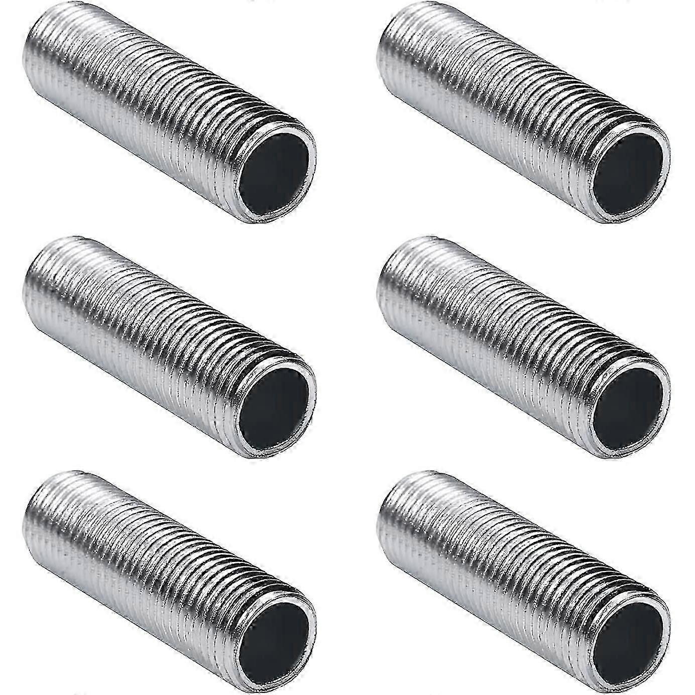 Set Of 6 Threaded Fittings For Lamp Tube, Zinc, 30 Mm, Silver