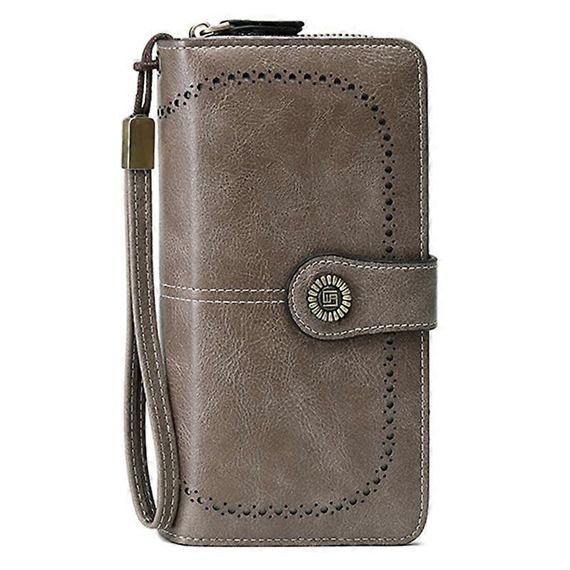 CHARM INFINITE Waxy PU Leather RFID Blocking Long Wallet Cellphone Purse with Wrist Strap-Grey