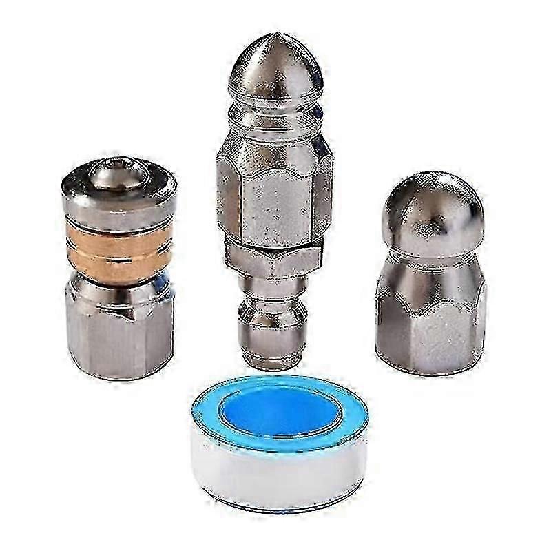 3Pcs Sewer Jetter Nozzle Rotating Button Nose Stainless Steel Fixed Sewer Nozzle for 1/4 Inch Pressure Washer