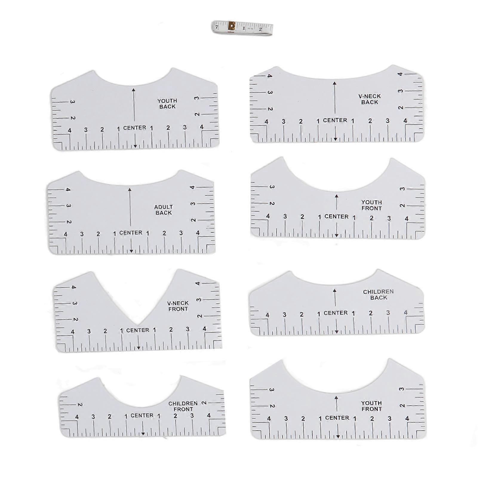 9Pcs Alignment Ruler Set Centering Guide Contour Design DIY T‑Shirt Round‑Neck V‑Neck Sewing Ruler
