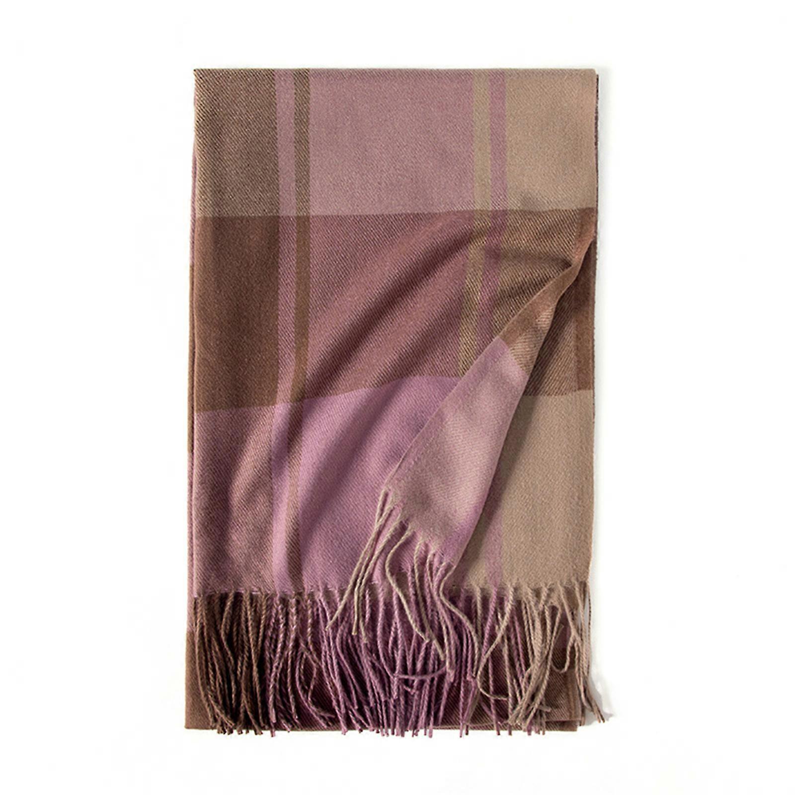 Plaid Couverture Écharpe Hiver Automne Chaudes Écharpes pour Femmes Doux Grand Tartan Châles Wraps Pompon Bord Foulards Poudre Violette